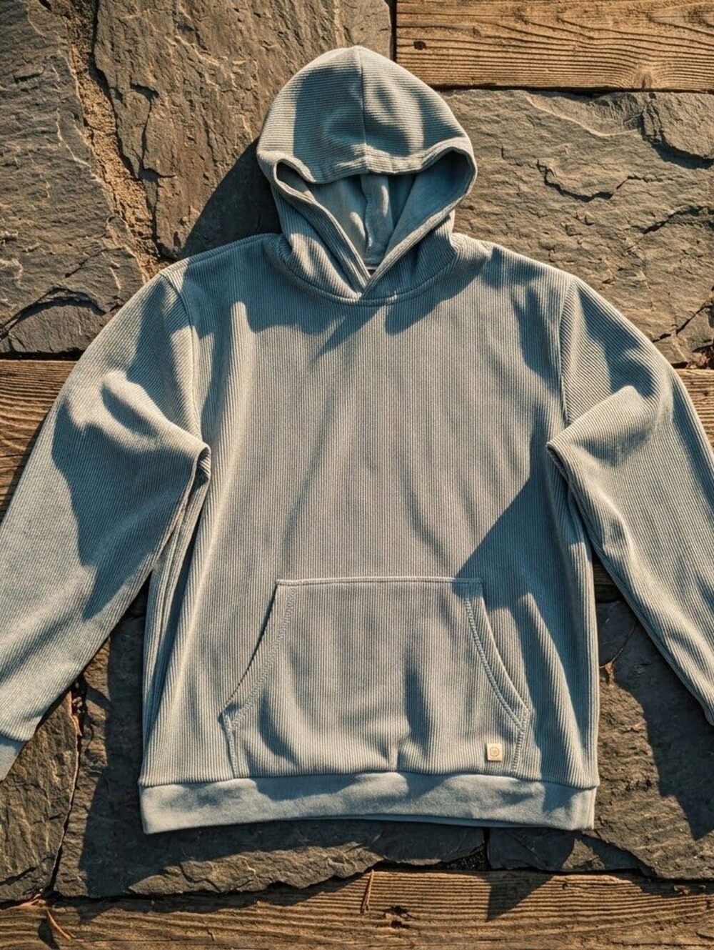 Marine Layer Mens L Ribbed Velour Hoodie Grey Cabincore Surf Casual Cozy Boy